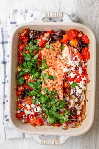 Baked Feta salmon after it's cooked in the oven