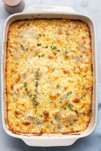 Cheesy scalloped potatoes made with gouda cheese