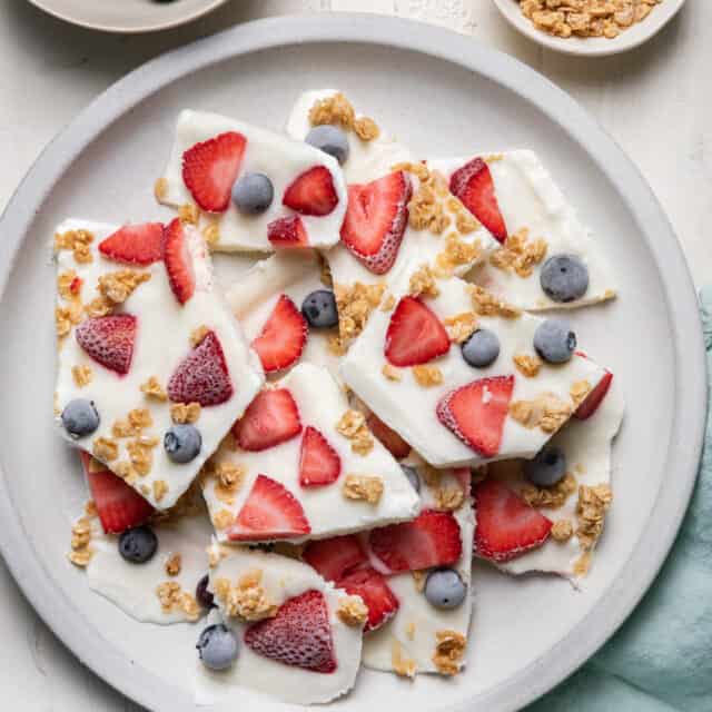 Plate of frozen yogurt bark