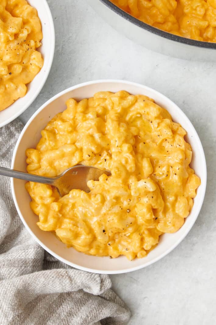 Bowl of hidden veggies mac and cheese.