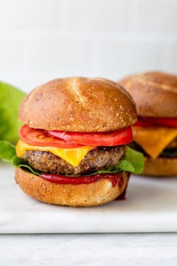 Homemade Hamburgers with condiments