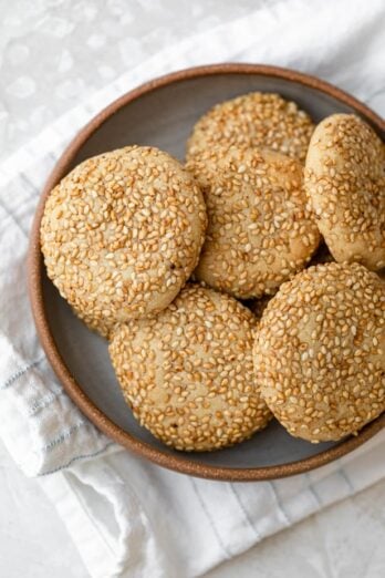 Honey Tahini Cookies covered with sesame seeds