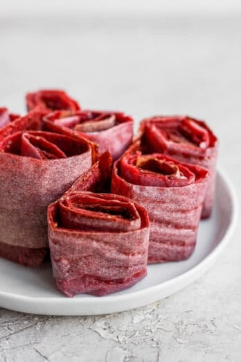 Close up of Fruit Leather Strips rolled up