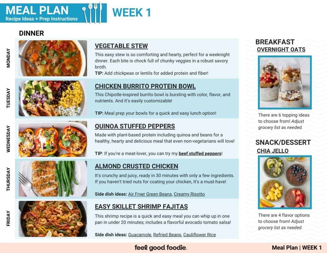 Week 01 meal plan.