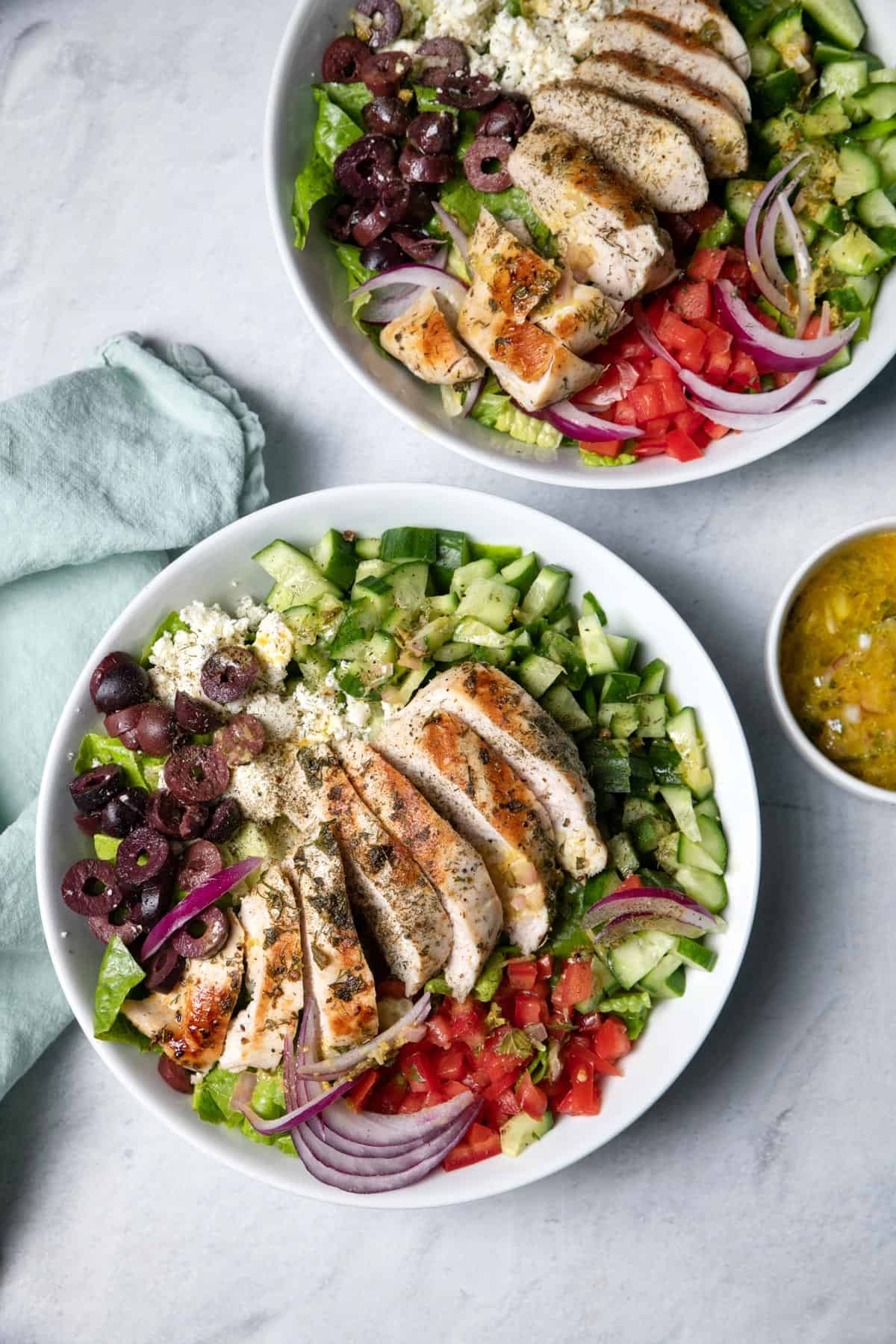 Salad bowl with the Mediterranean chicken salad