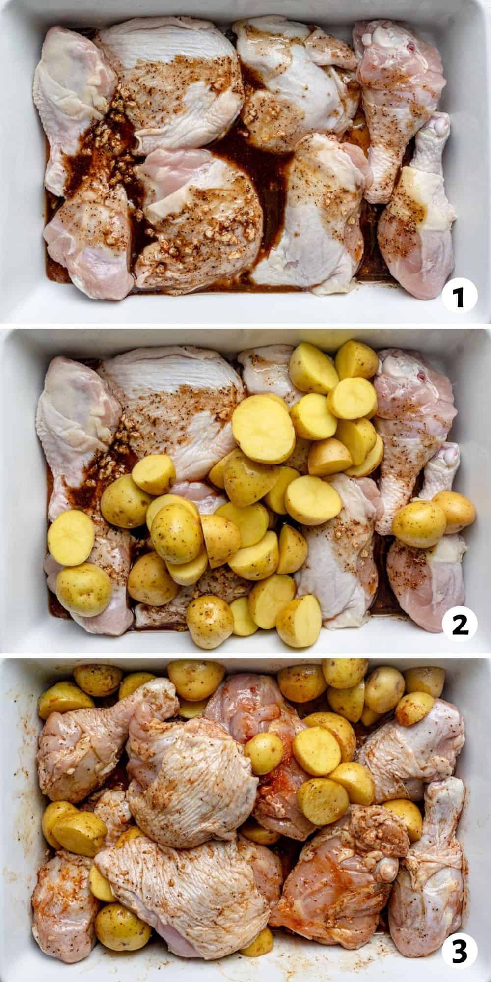 3 image collage to show how to make the recipe in one pan