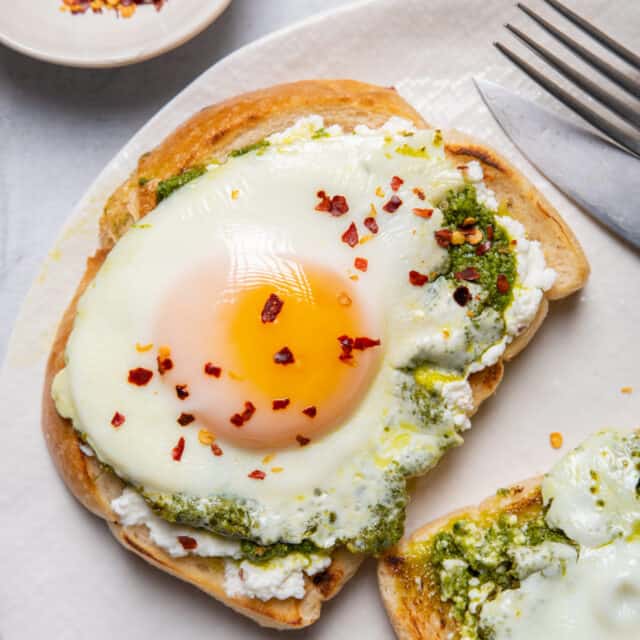 Pesto eggs on sourdough bread