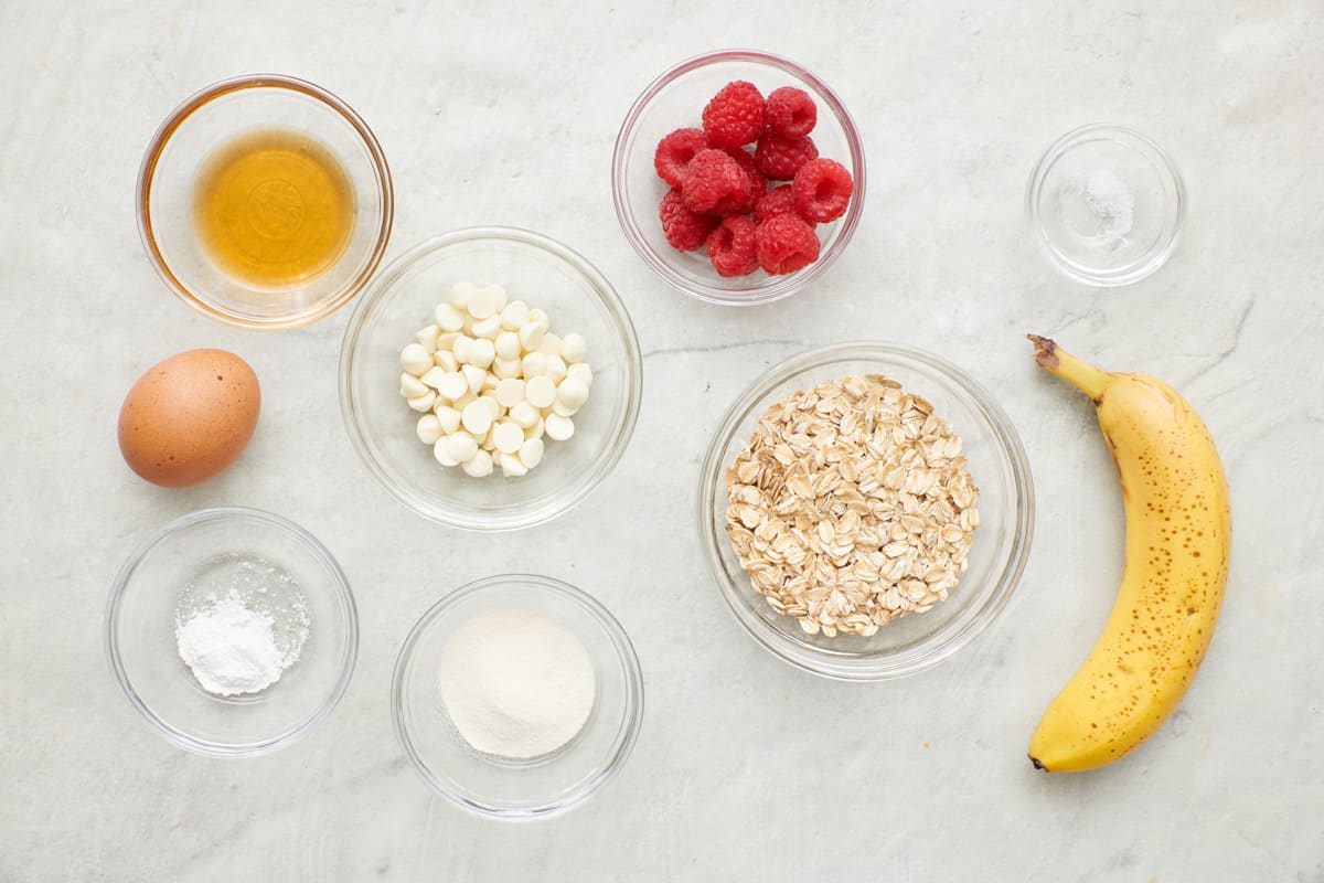 Ingredients to make raspberry white chocolate version