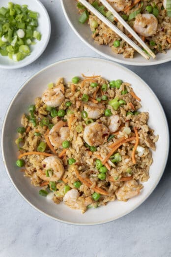 Shrimp fried rice in a bowl