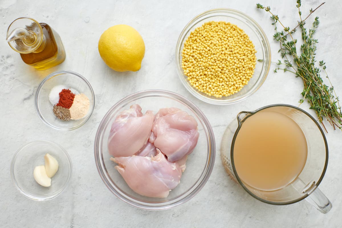 Collage of two images showing chicken thighs being seasoned