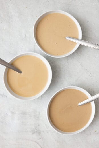 3 bowls of different tahini.