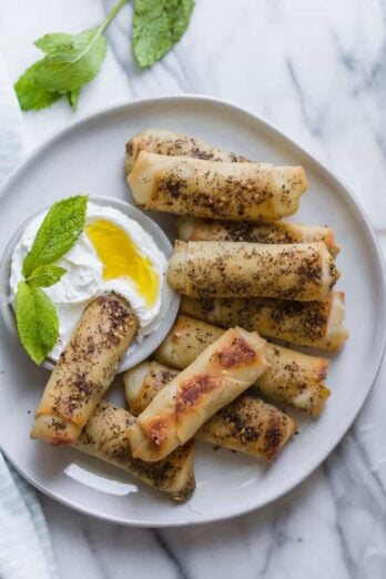 zaatar spring rolls on a plate